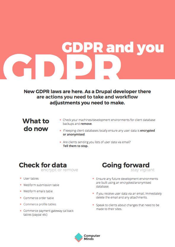 The "GDPR and You" poster for developers, by ComputerMinds