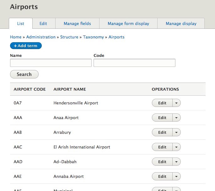 Customised airports view