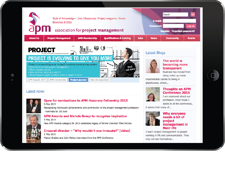 Screenshot of APM site on ipad