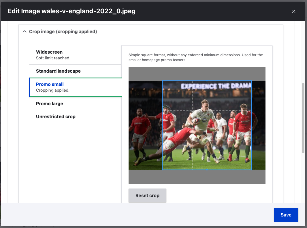 Screenshot of the interface for editing multiple image crops on our new site