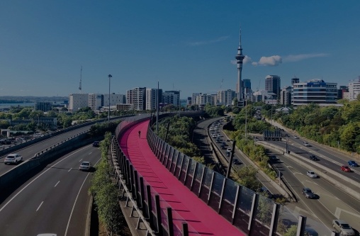 Cycle path flyover over roads into Auckland