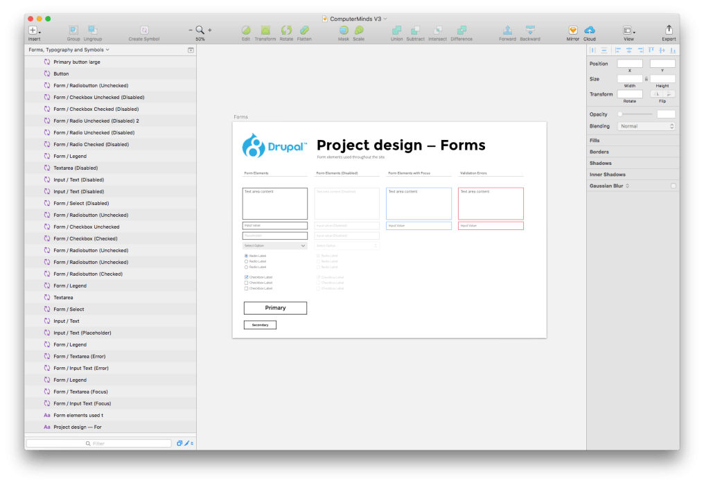 Drupal 8 design in Sketch screenshot