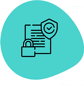 image of a line drawing of a document with a padlock on top of it and a shield with a tick inside of it.