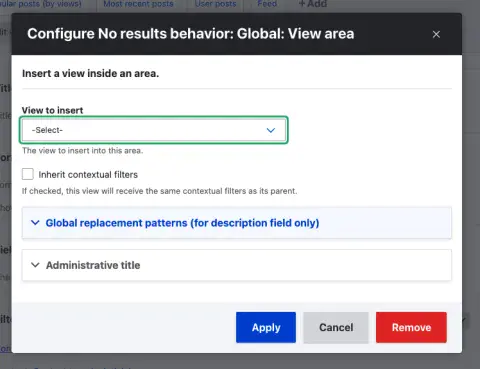 Views' administrative interface for configuring another listing to display when there are no results in an initial listing.