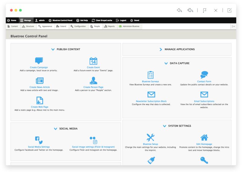 Bluetree Control Panel