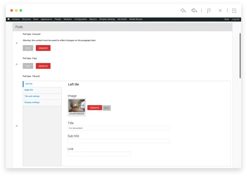 Flexible page layouts backend
