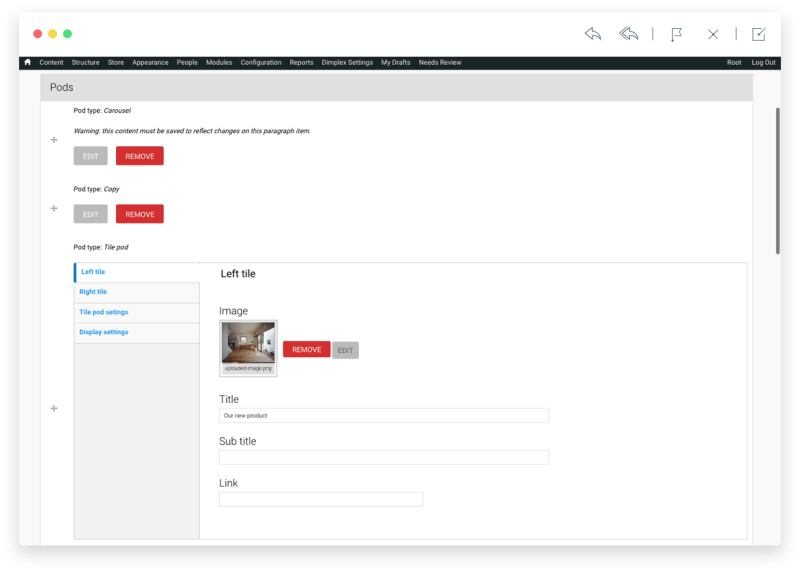 Flexible page layouts backend