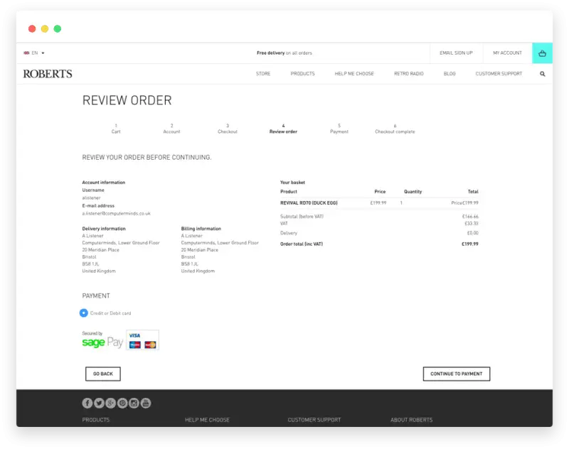 Robertsradio checkout screenshot