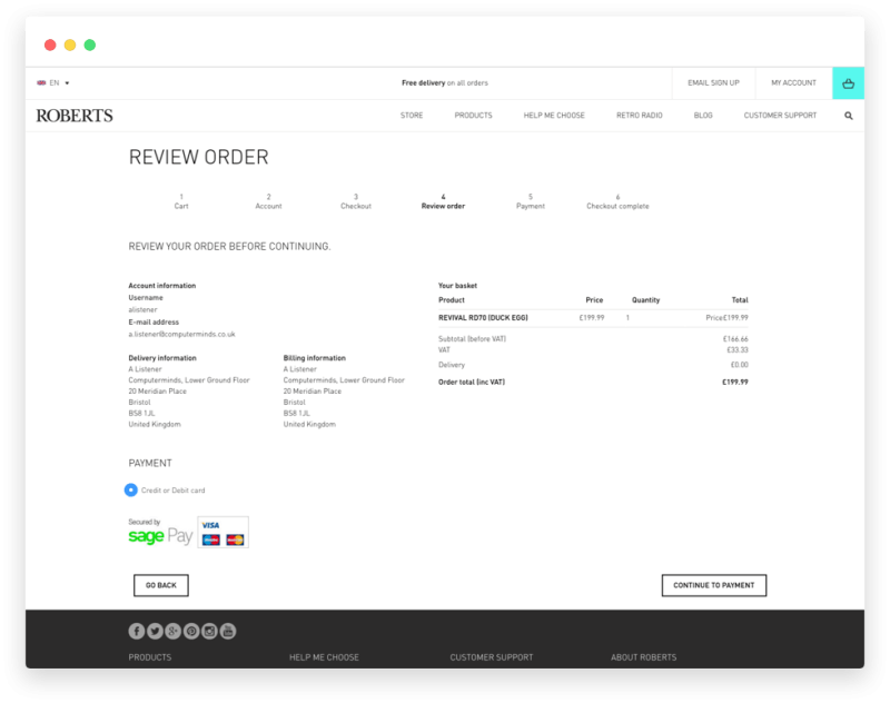 Robertsradio checkout screenshot