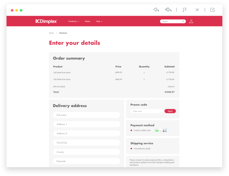 Dimplex review order page