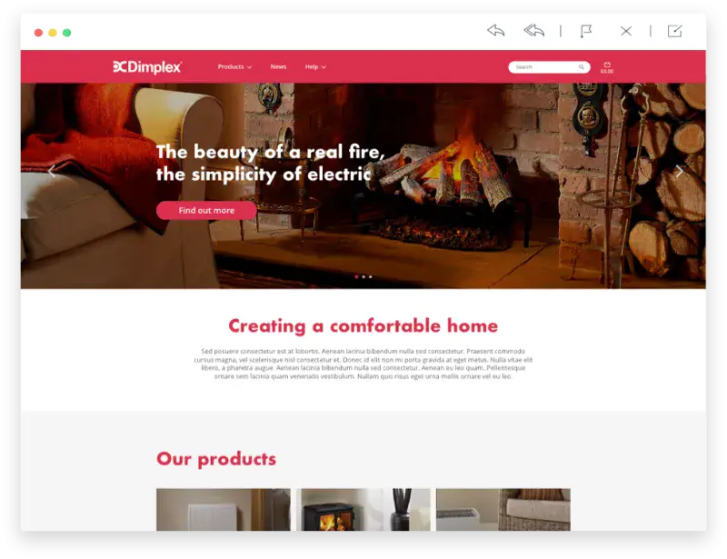 Dimplex redesigned homepage