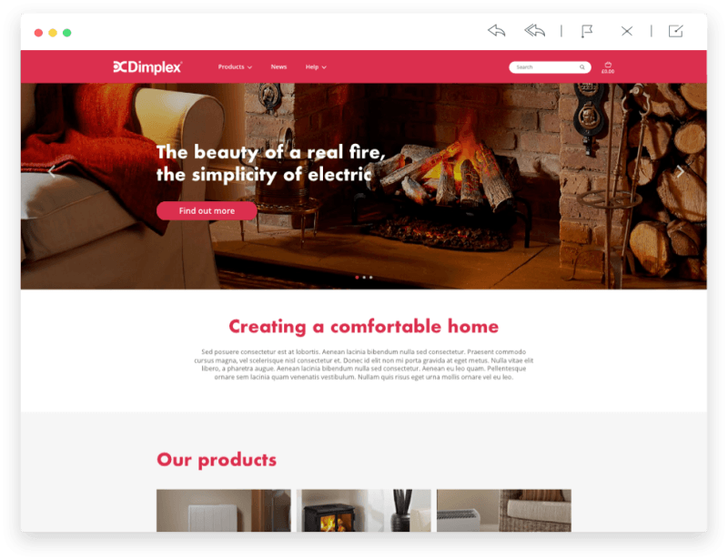 Dimplex redesigned homepage