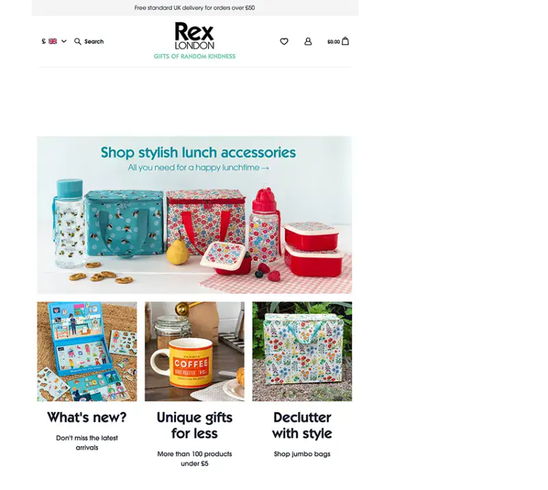 Image of the front page of the Rex London website.