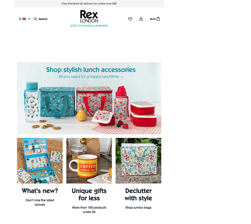 Image of the front page of the Rex London website.