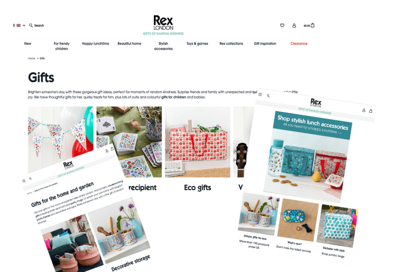 three screenshots of the Rex London website. One desktop screenshot and two mobile screen shots.