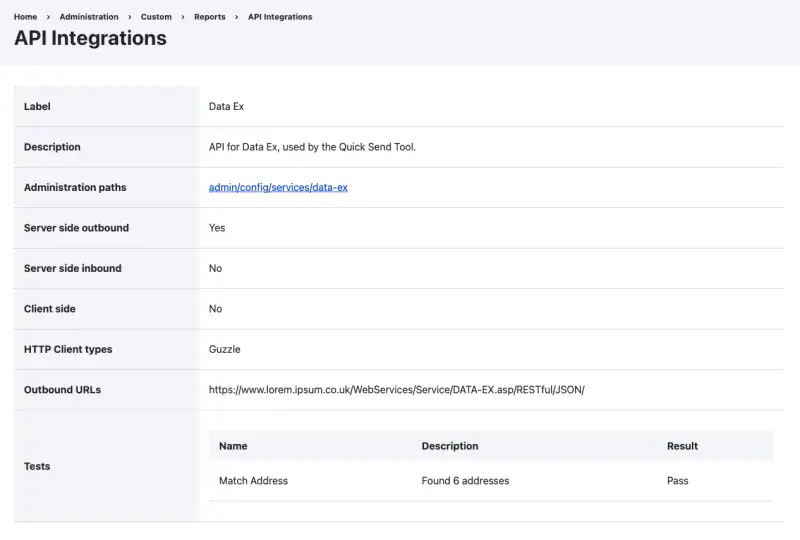 Screenshot of the config page for an endpoint