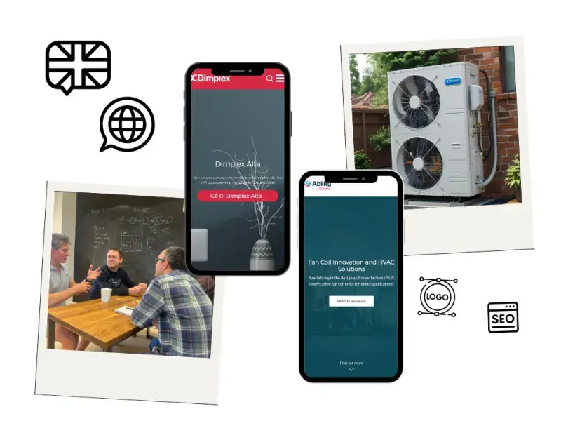 GDHV "Mood board" with mobile renders, logos and team photos
