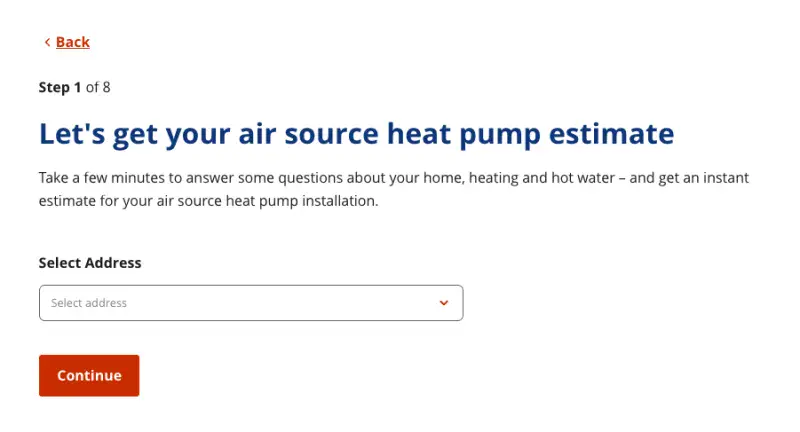 The first step of the EDF Heatpump quote process