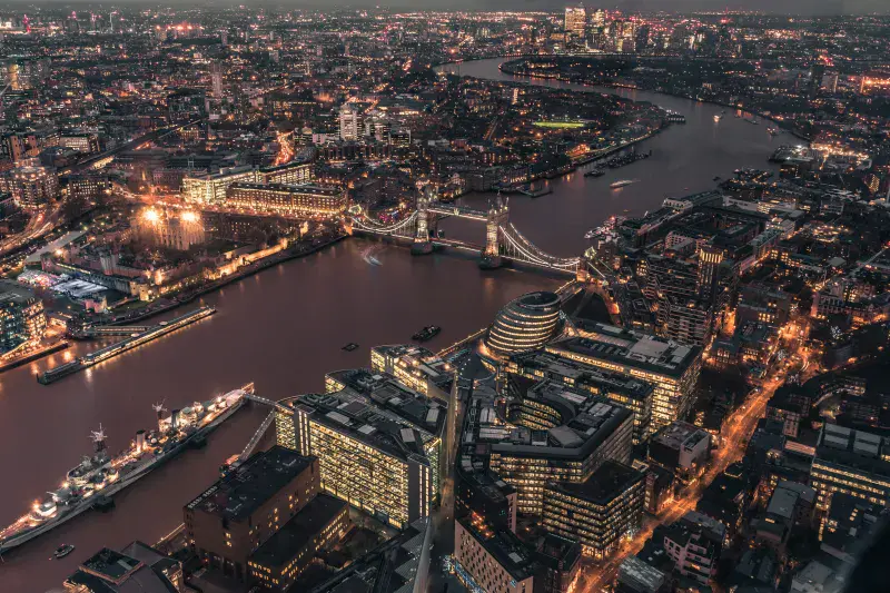 London city from above during sunrise