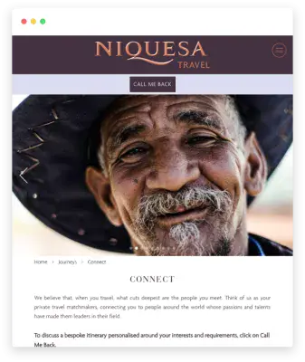 Niquesa Travel's Connect experience page