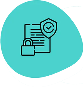 image of a line drawing of a document with a padlock on top of it and a shield with a tick inside of it.