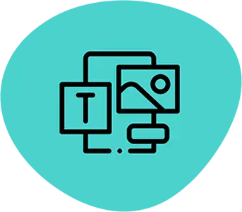 image of a letter T inside a square with an image icon next to it, all laid on top of a vertical rectangle.