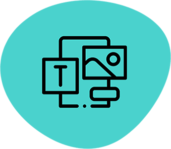 image of a letter T inside a square with an image icon next to it, all laid on top of a vertical rectangle.