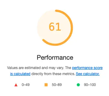 Screenshot from a Lighthouse report, showing the mobile browser performance score