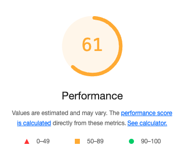 Screenshot from a Lighthouse report, showing the mobile browser performance score