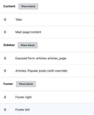 Drupal's standard Block management UI