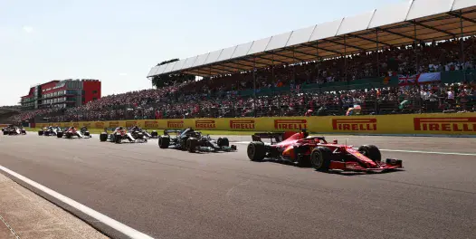Formula 1 cars lined up at the British Grand Prix