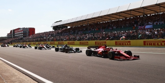 Formula 1 cars lined up at the British Grand Prix