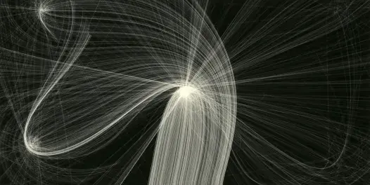 Inner light III by Manuel Carmo; a network of fibres glow brightly against a dark backdrop